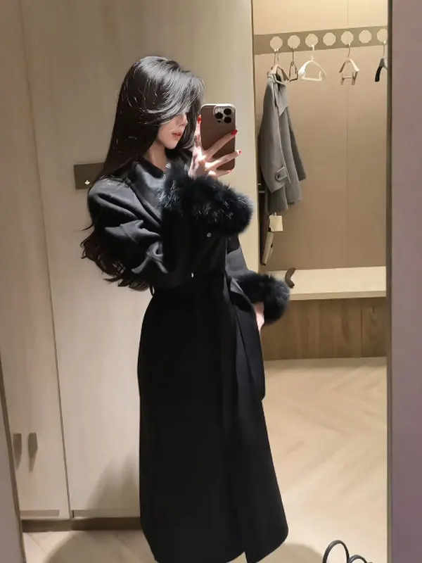 

Шерстяное пальто Hebden Sle Ele с поясом на талии, модное, индивидуальное, зимняя верхняя одежда, женское пальто с длинными рукавами