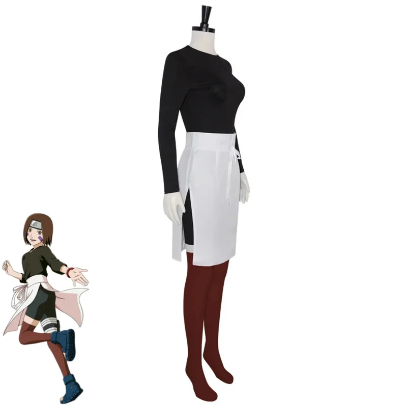 5;e,8\v,5/Anime Nohara Rin Cosplay Costume Ninja Black Long Sleeves Tops Skirt Apron Uniform Wig Adult Woman Sexy Caf,5'h\8/m'