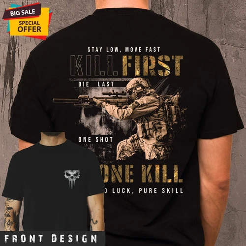 Imagen 1 del producto Manténgase bajo y movimiento rápido. Camiseta de francotirador militar nueva 100% algodón cuello redondo manga corta verano Casual camiseta para hombre talla S-3XL