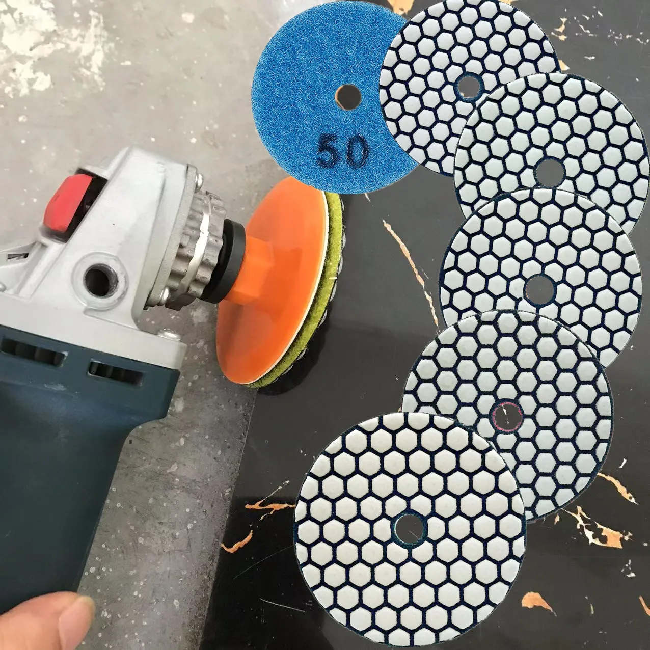 Almofada de polimento a seco colada em resina de diamante disco de polimento de lixamento flexível de mármore de granito de 3 polegadas 80mm