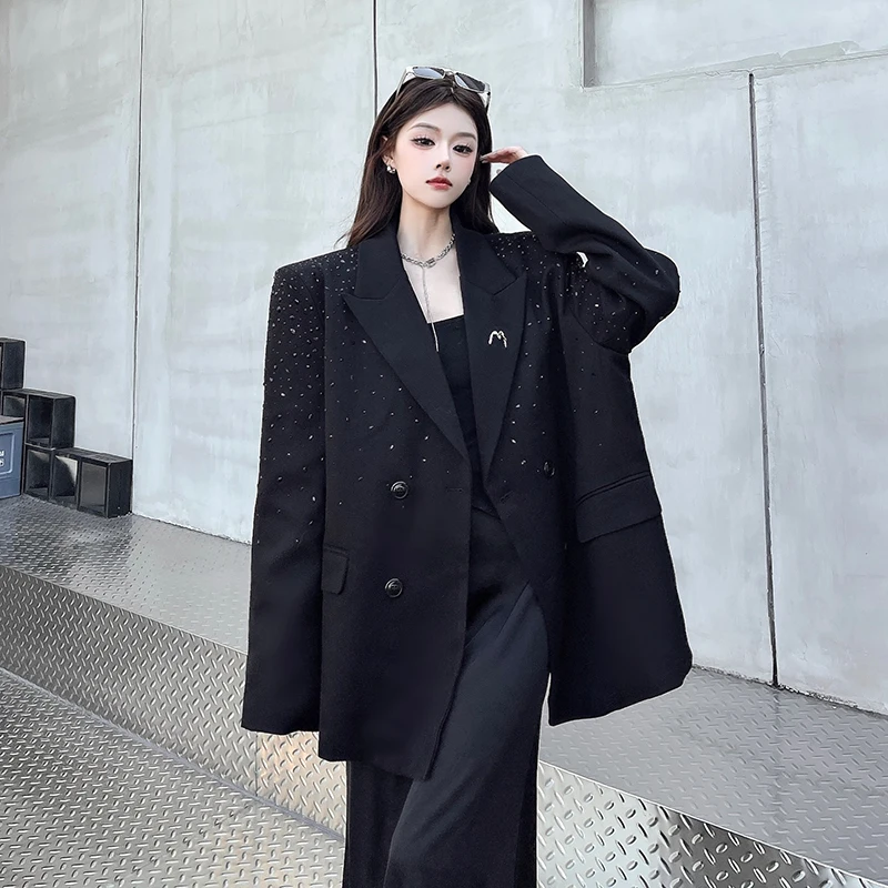

SuperAen корейский стиль черный дизайн с бриллиантами костюмы для женщин новый осенний однобортный пиджак с длинными рукавами