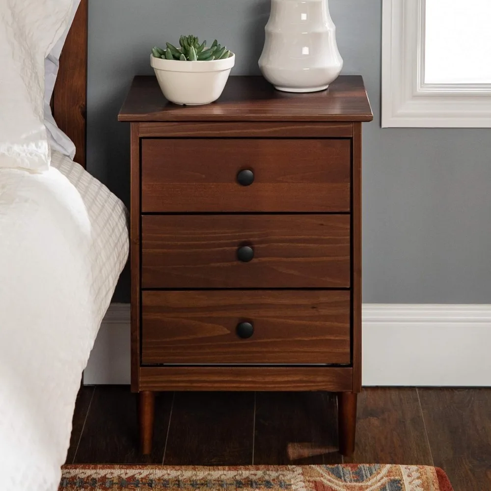 

Nightstand with 3 Drawers, Solid Walnut Wood, Staffordshire Furniture, Brown