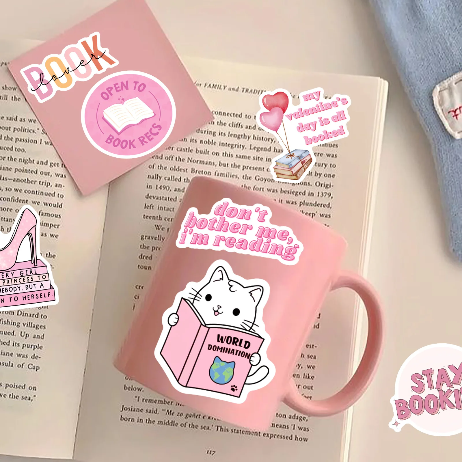 50PCS Bookish Cartoon Stickers Read Graffiti Pink DIY Decoration Suitcase Fridge Laptop Guitar Phone Guitar Bike Decals Toys