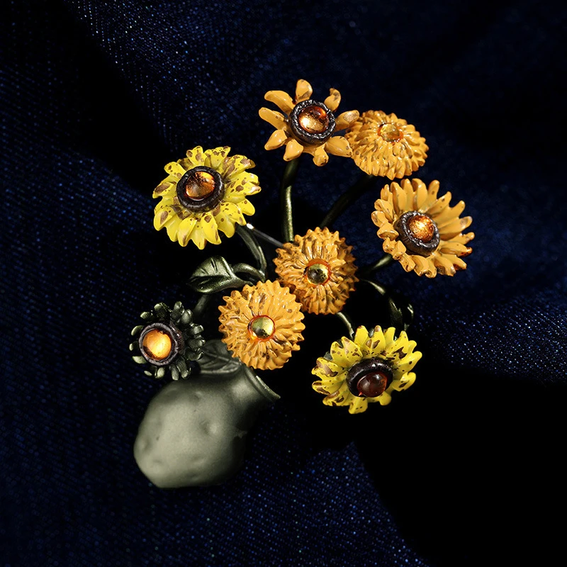 

MINWEEN Sunflower Brooch Art Retro Style Pin Accessories Quality brooch For Women Wholesale