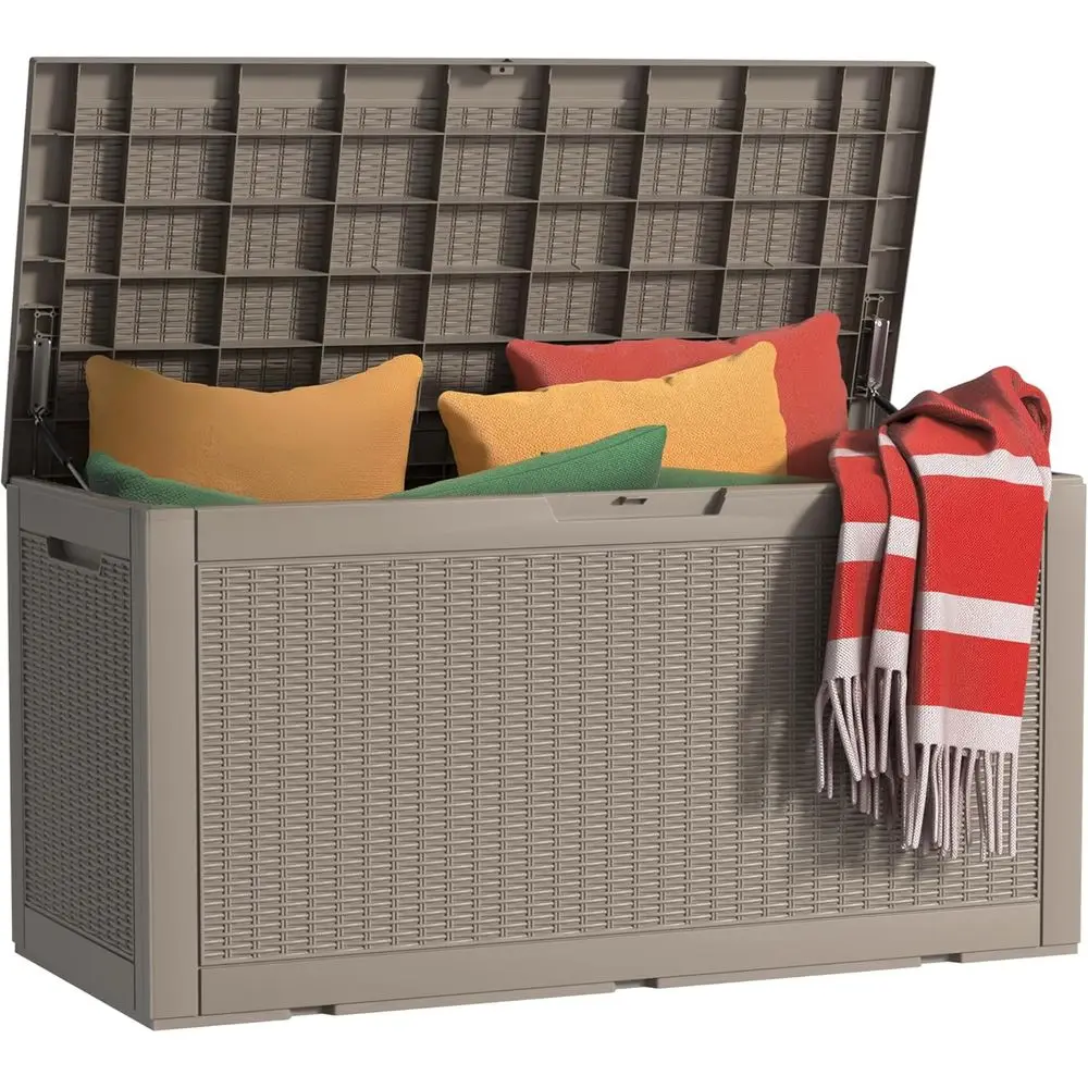 120 Gallon Outdoor Deck Box, Lockable Waterproo Outdoor Storage Boxes or Garden Tools,Indoor Cushions,Accories Outside Storage R