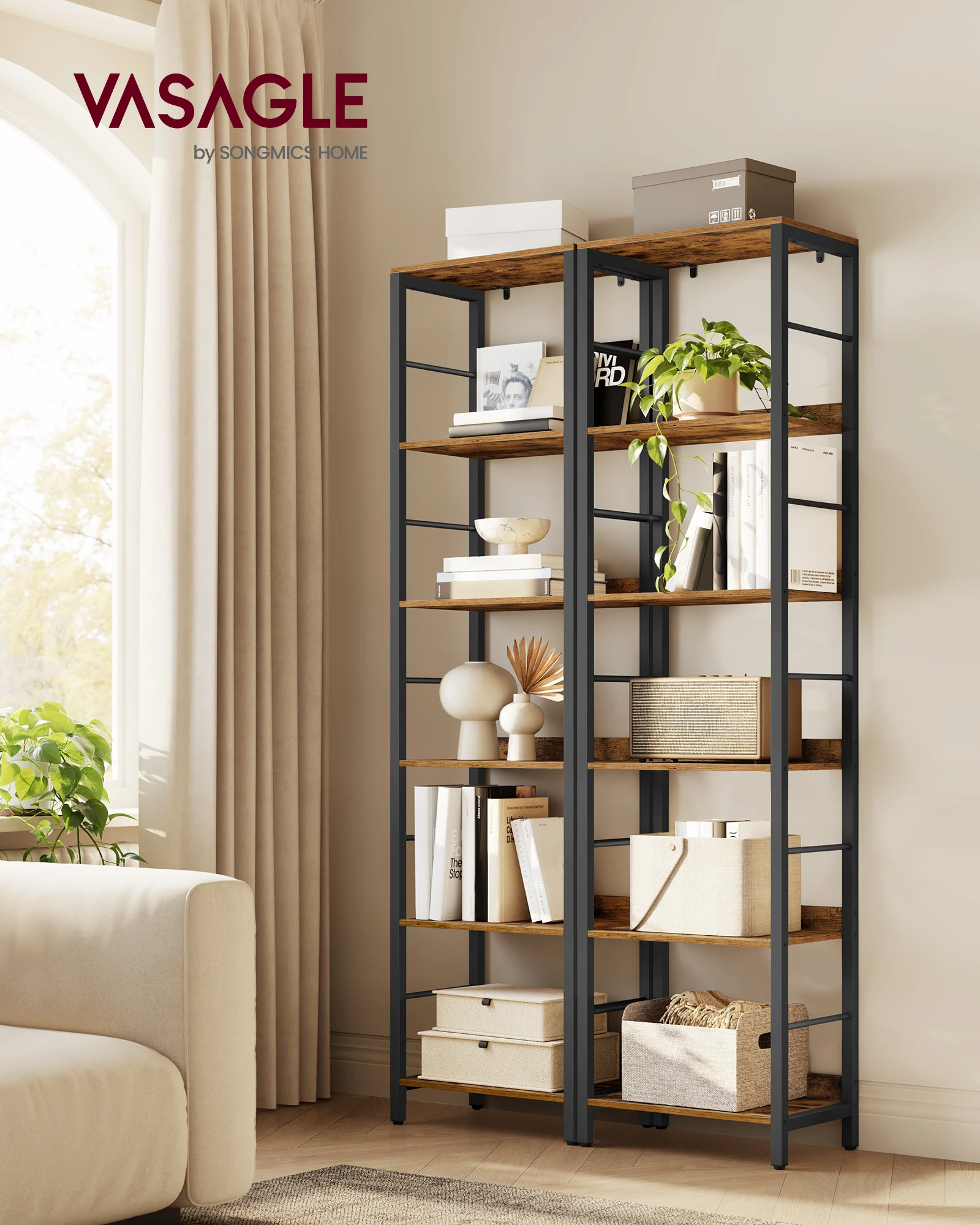 VASAGLE Bücherregal 6 Ebenen, Regal, Aufbewahrungsregal, mit Rückplatten, für Wohnzimmer, Arbeitszimmer, Homeoffice