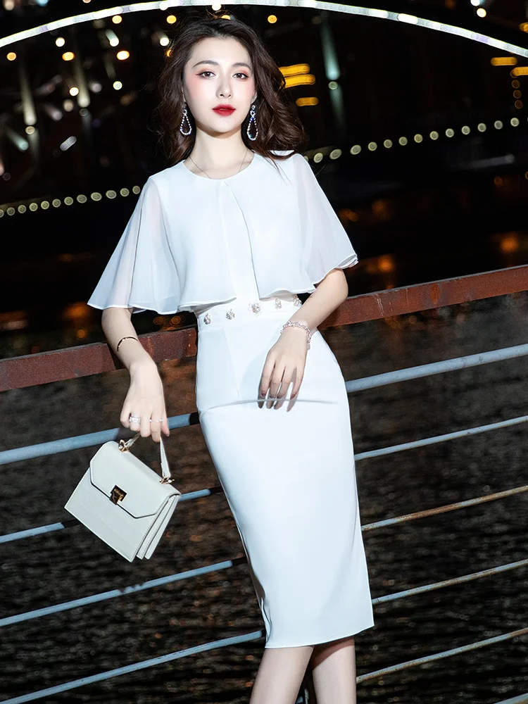 White Premium Evening Dress 2023 New Small Light Luxury High End Banquet Celebrity Dress Women