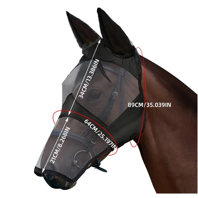 

1Pc Horse Mask Anti-mosquito Horse Hood Breathable Fabric Insect-proof Sunshade Summer Pet Products