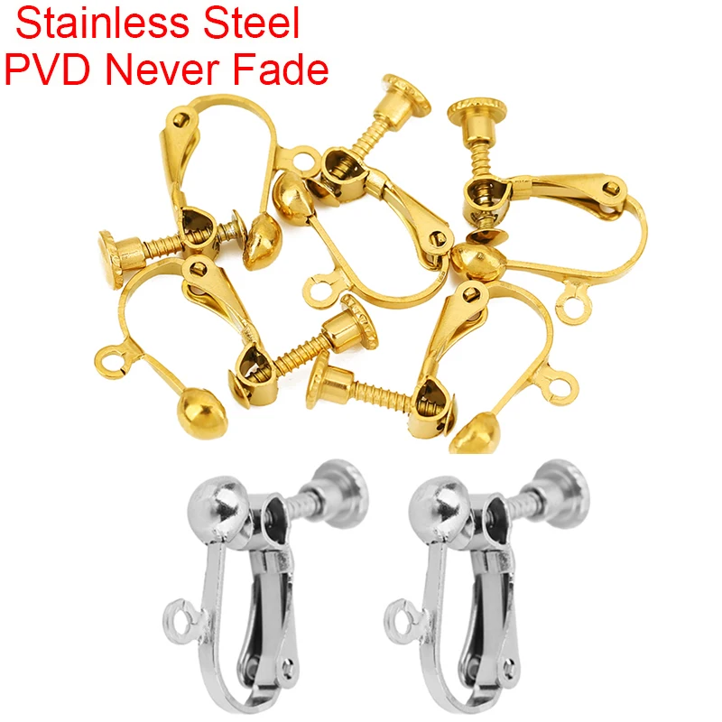 4pcs 16mm Stainless Steel PVD Never Fade Earring Hooks Adjustable Screw Hypoallergenic Durable Bulk DIY Jewelry Making Findings
