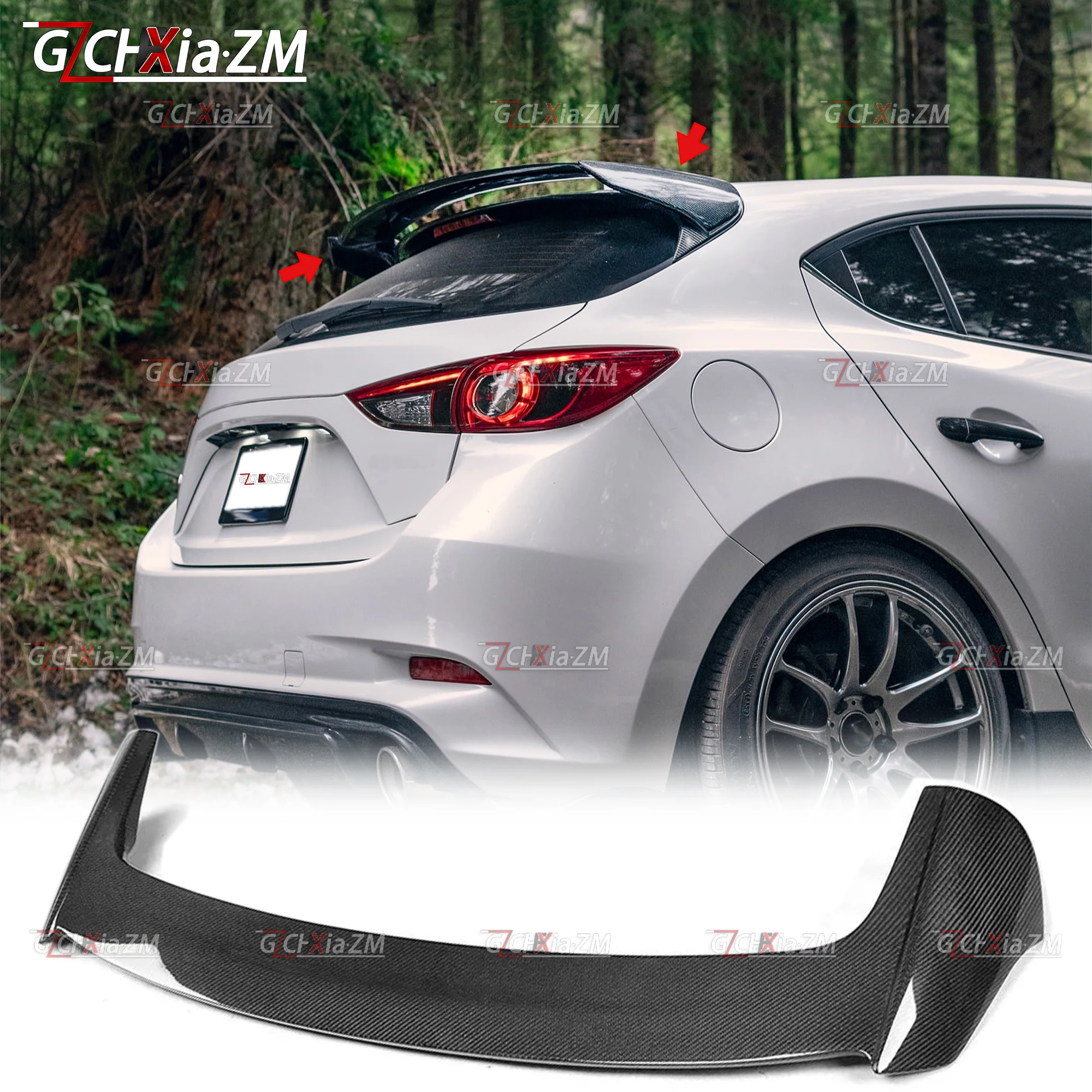 

Для Mazda 3 Axela Sport Hatchback 4-дверный купе 2014-2017 задний спойлер на крышу из углеродного волокна, диффузор, комплект кузова, заднее крыло