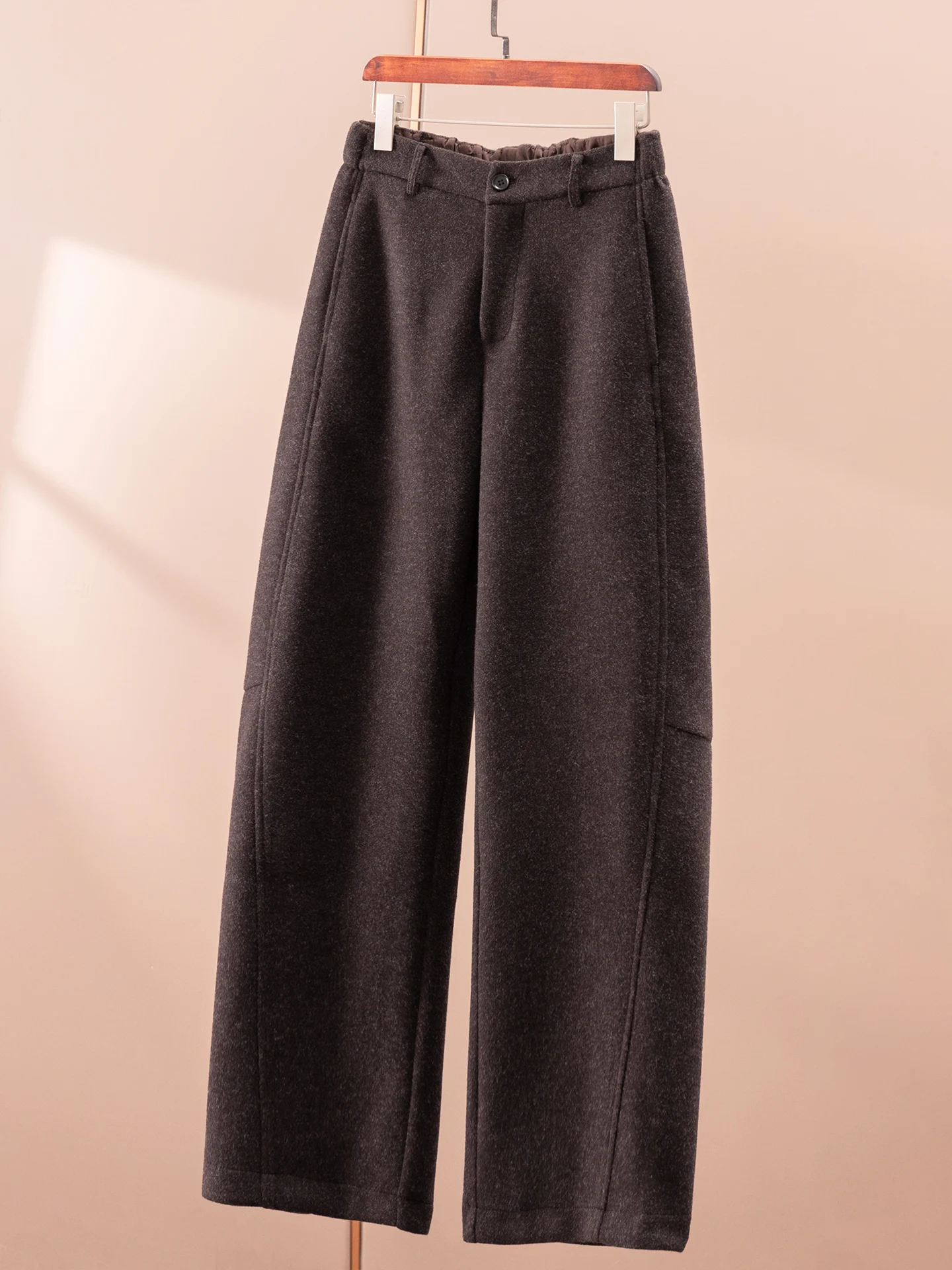 Pantalones Mujer Winter Soft Waxy Pendant Vertical Cut Wide Leg Sickle Thickened Woolen Pants Women 16J7
