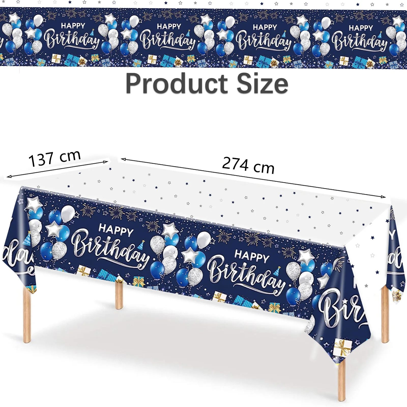 Waterproof Disposable Tablecloth for Picnic and Weddings, Happy Birthday Tablecloth, Rectangle Party Table Cloths, 2PCs