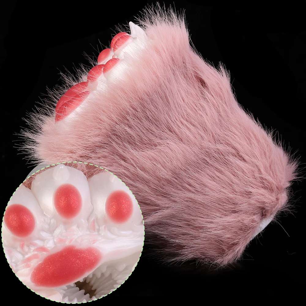 GEEBA Realistic Furry Cat Claw Design Male Masturbator Premium Soft Silicone Onahole With Artificial Fur Real Vagina Pocket Toys