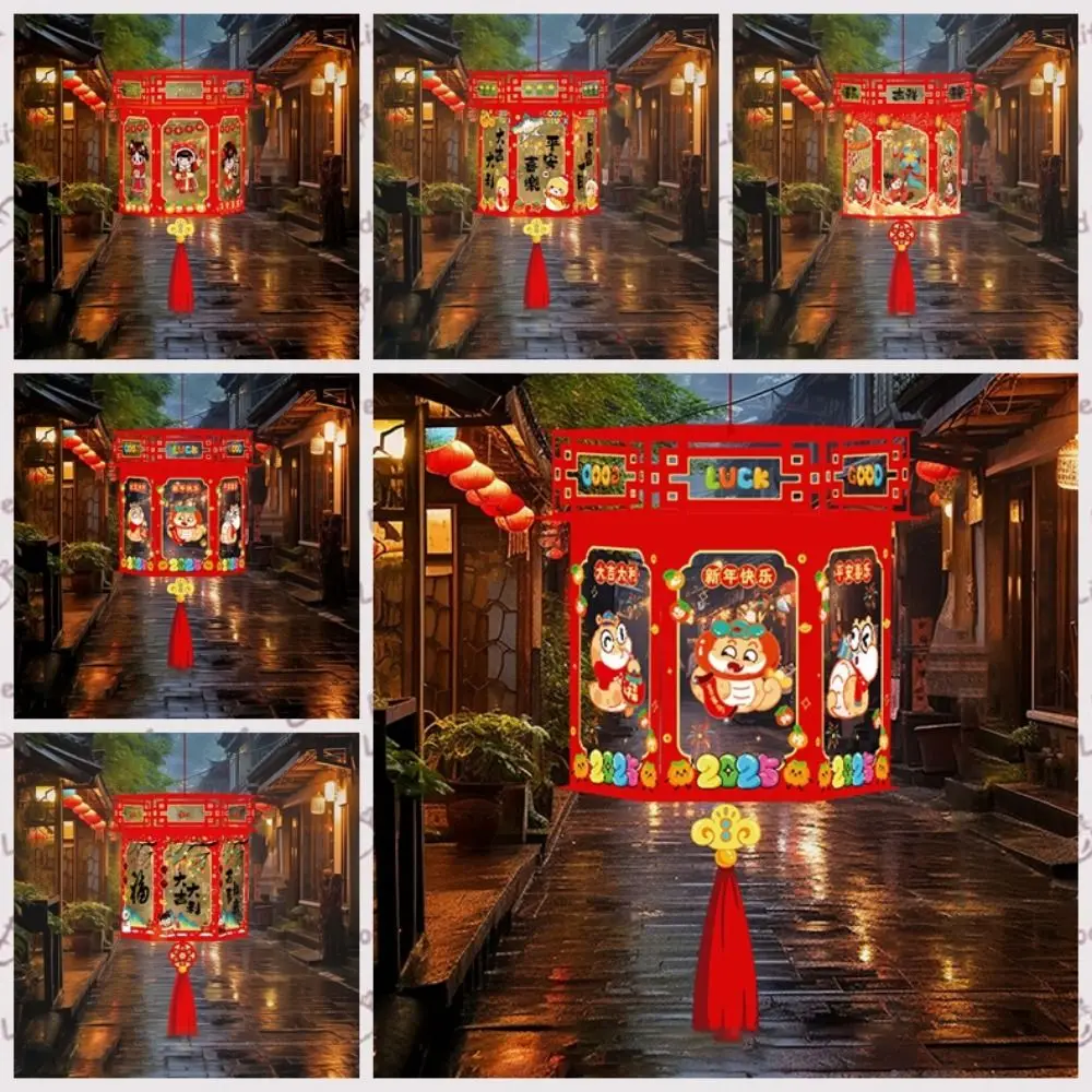 Cartoon Snake Year Lantern Traditional Chinese Style Handheld Lantern Hexagonal Handmade Portable Luminous Lantern