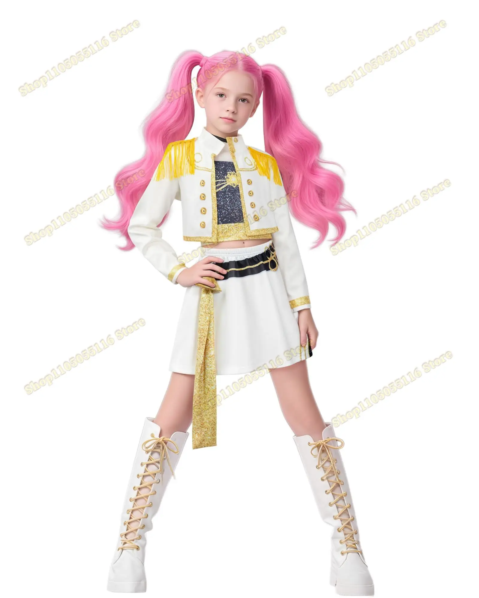 أزياء أطفال بيضاء ذهبية رومي ميرا زوي التأثيرية Kpop شيطان الصيادين KPop Huntrix Rumi بدلة تنكرية للحفلات النسائية