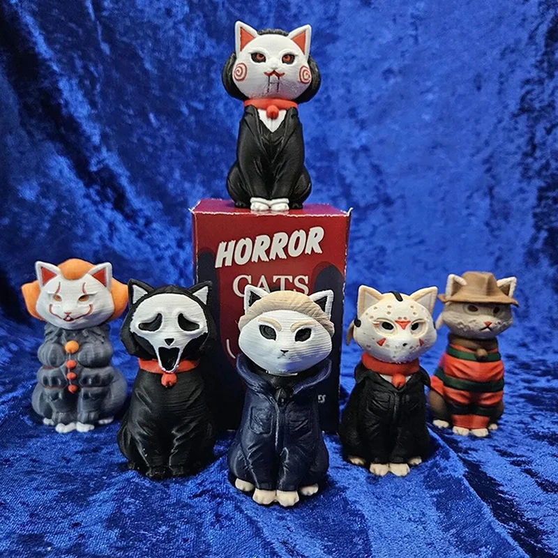 Mini Adorable Horror Character Cat Figurine Spooky Sculpture Home Desktop Decoration Halloween decorations