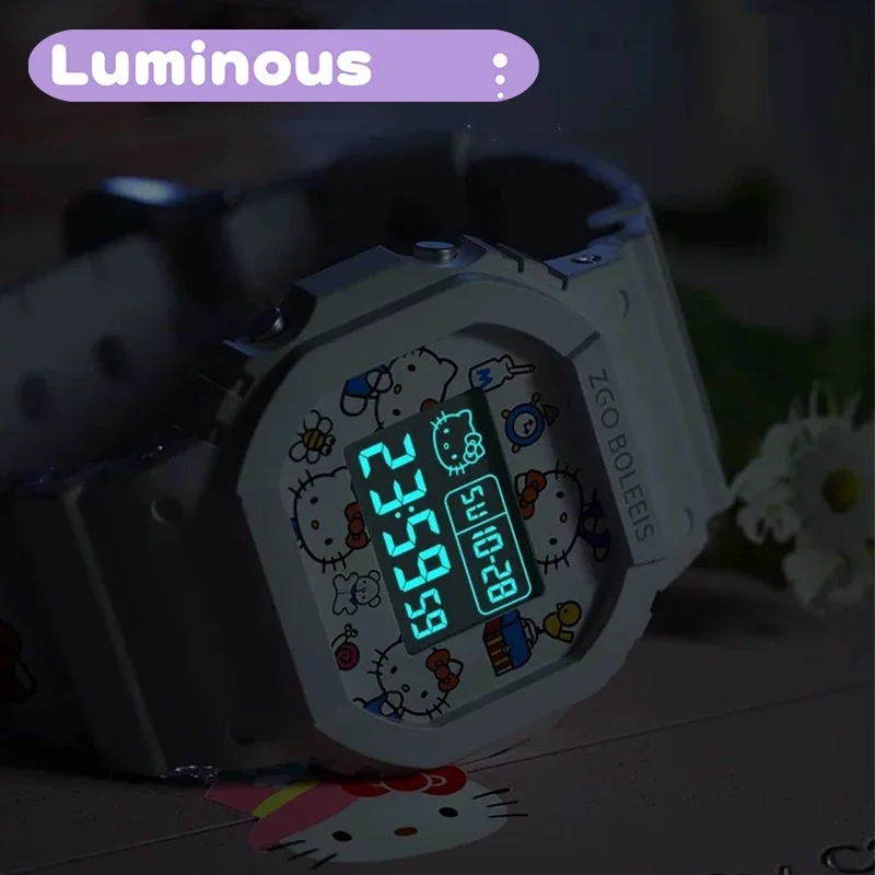 Sanrio Hello Kitty relógio para crianças, LED Digital Watchs, relógio de silicone versátil estudante, relógio de pulso infantil, impermeável esportes relógio