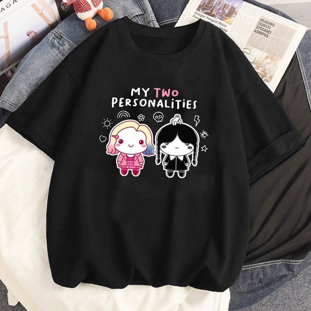 

Wednesday Addams Women's Anime Cartoon T-irt Girls Faion Casual ort Sve Print Tee Polyester Blend Comfortable Fit