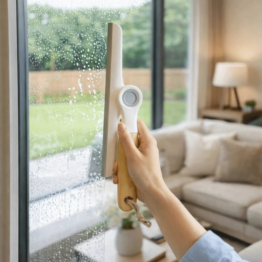 Non-Scratch Rotating Window Squeegee Soft Silicone Handheld Glass Wiper Water Removal Wooden Handle Scraping Scraper Car Glass