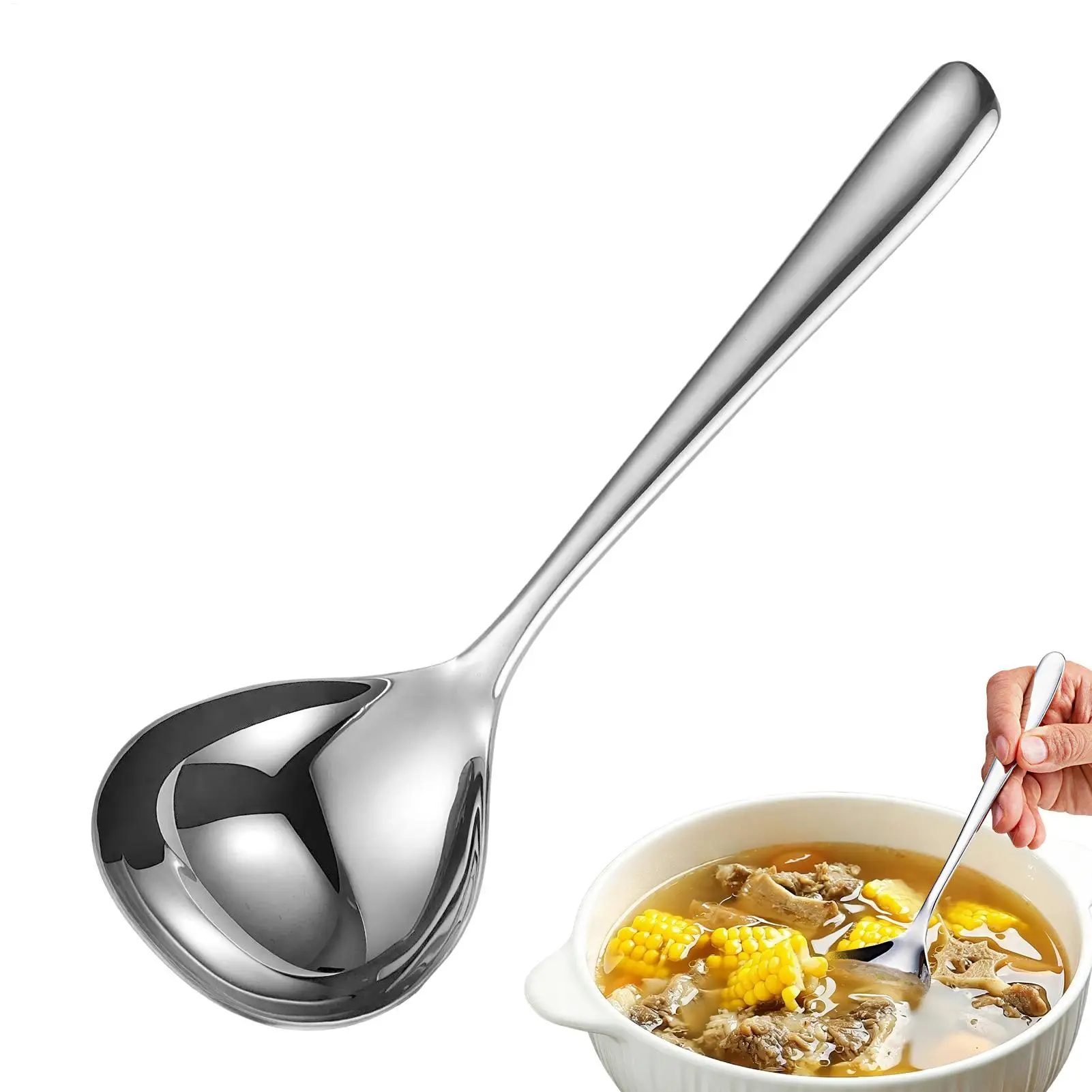 Deep Soup Spoon Stainless Steel Scoop With Long Handle Durable Kitchen Utensil For Dessert Kitchen Hotel Yogurt Ice Cream