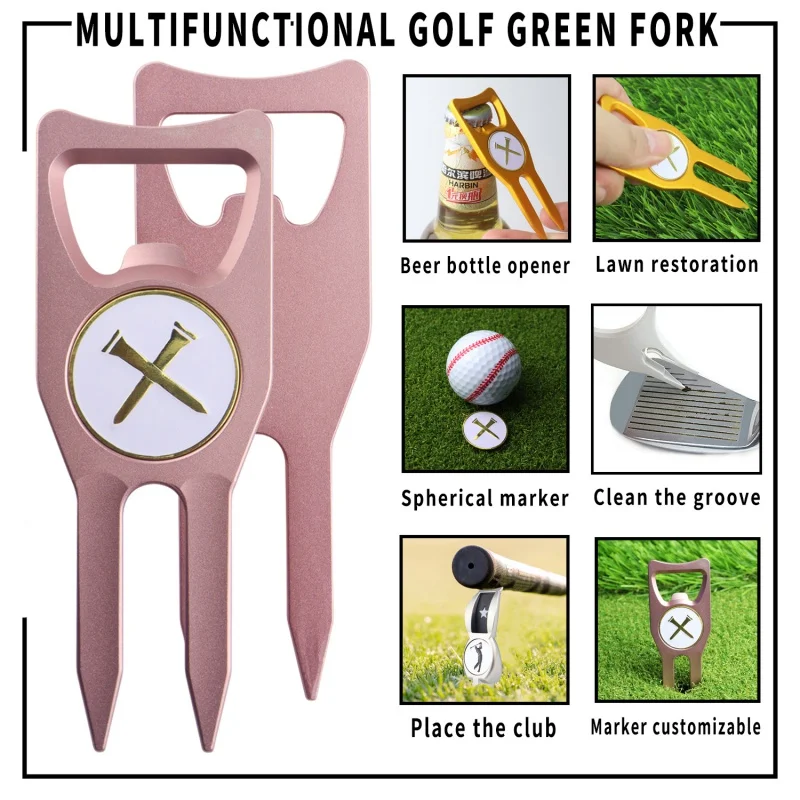 New Golf Putting Green Fork Multi-Functional Aluminum Alloy Anode Ball Yoke/Grass Forks Golf Divot Tool