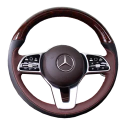 Hand-stitched Genuine Leather peach wood grain Car Steering Wheel Cover For Mercedes Benz A-Class W177 C-Class W205 CLS-Class