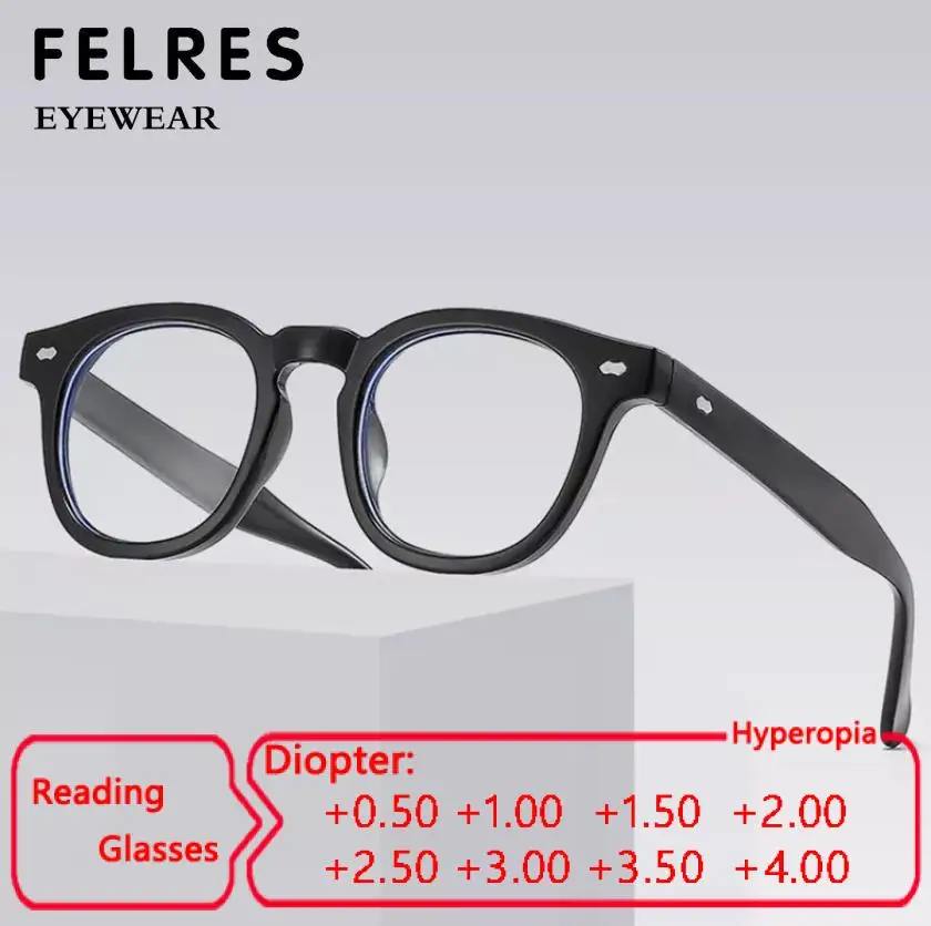 

FELRES Oval Anti Blue Light Reading Glasses Men Women Prescription Eyewear Optical Glasses Single Focus Presbyopic Glasses +1.5
