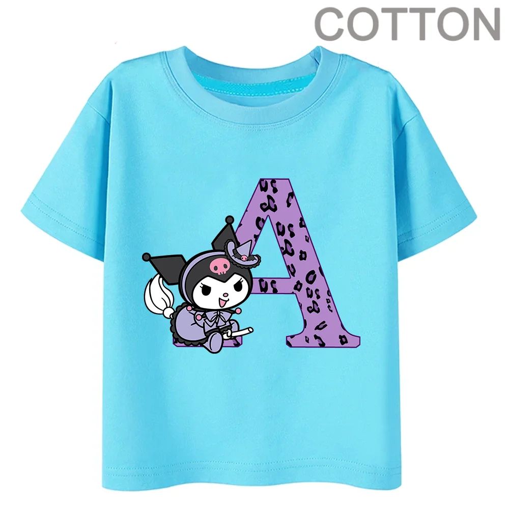 

Blue Kuromi Anime Letter ABC Children's Short-sleeved New Sanrio Summer T-shirt Clothes Girly Heart Soft Clothes Kawaii Birthday