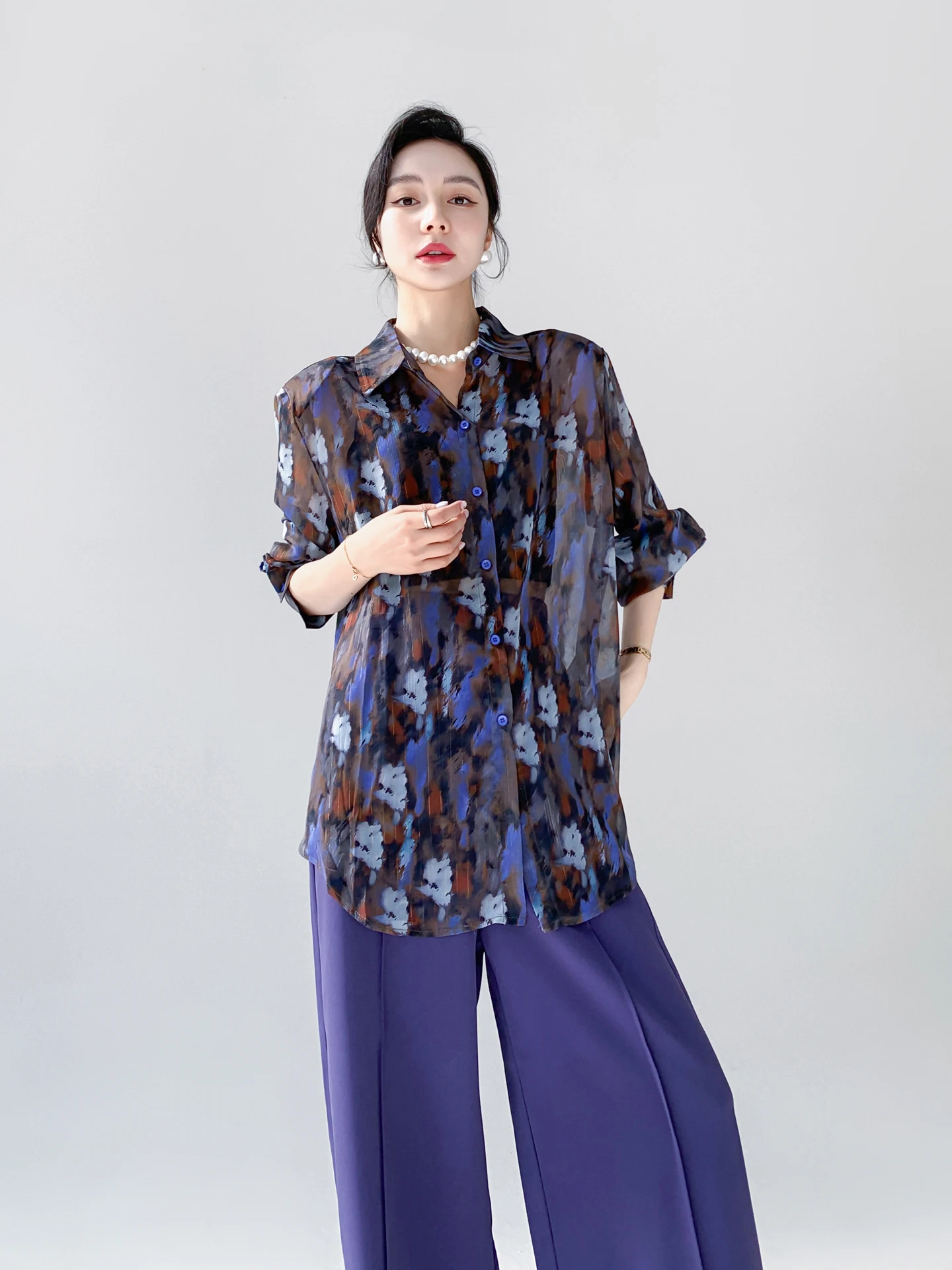 

Женская повседневная блузка Aksaya с цветочным принтом и длинным рукавом: стильный дизайн, модная новинка весна-лето, дышащая ткань.