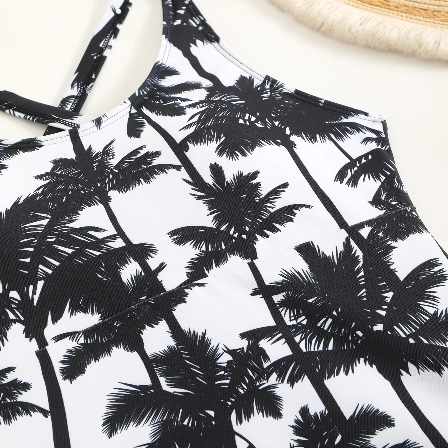 2025 Bikini Sexy de dos piezas de cintura alta para mujer, traje de baño con estampado de árbol de coco, traje de baño ajustado sin espalda, traje de baño para playa con cordón