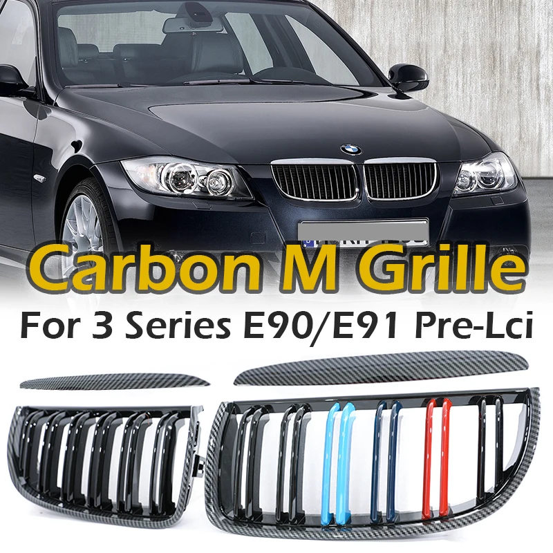 

Carbon Fiber Chrome M Color Chrome Gloss Matte Black Grille Kidney Grill For BMW 3 Series E90 E91 Pre-Facelift 2005-2008 320 330