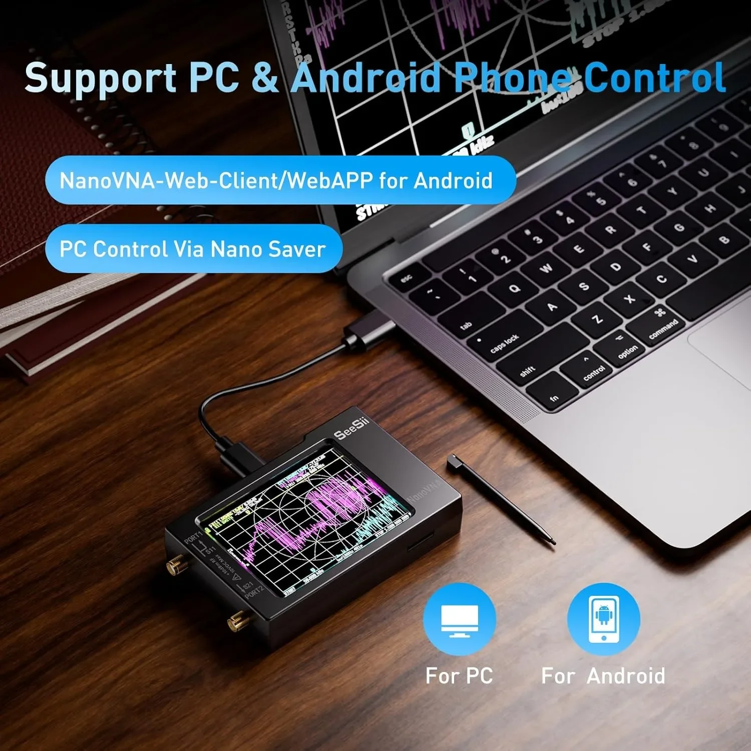 SeeSii NanoVNA-H HW3.6 Vector Network Analyzer, 10KHz-1.5GHz MF/HF/VHF/UHF Spectrum Analyzer with SD Slot, TDR & Android Support