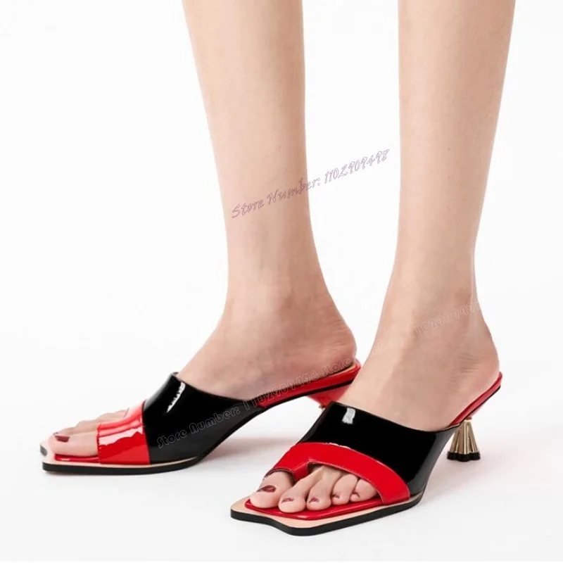 Mixed Color Strange Style Heels Patchwork Slippers Pointed Toe Shoes for Women Flip-Flops Summer Shoes 2023 Zapatos Para Mujere