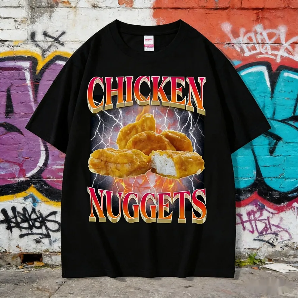 Vintage Chicken Nuggets T-Shirt Funny 90s Rap Style Chicken Nugget Graphic Tees Casual Short Sleeve Tops for Food Lovers