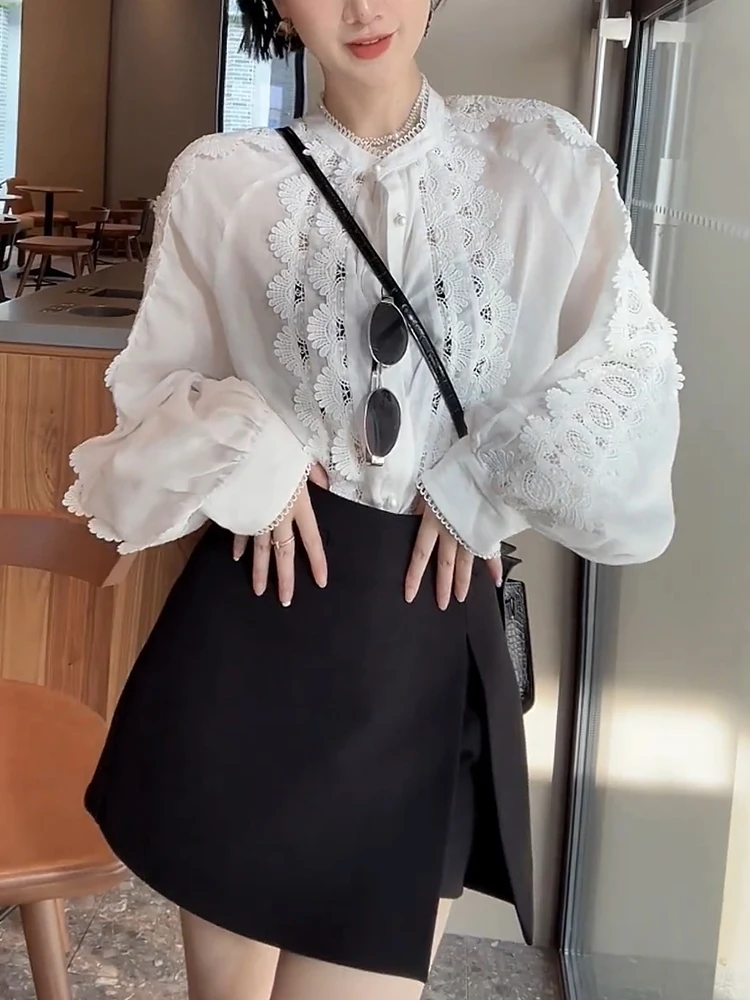 

Ele Petal Splicing Lace irt Trendy Large Size Anti-Aging Top for Women Spring 2025 Commute Sle Korean Version Snow Dr