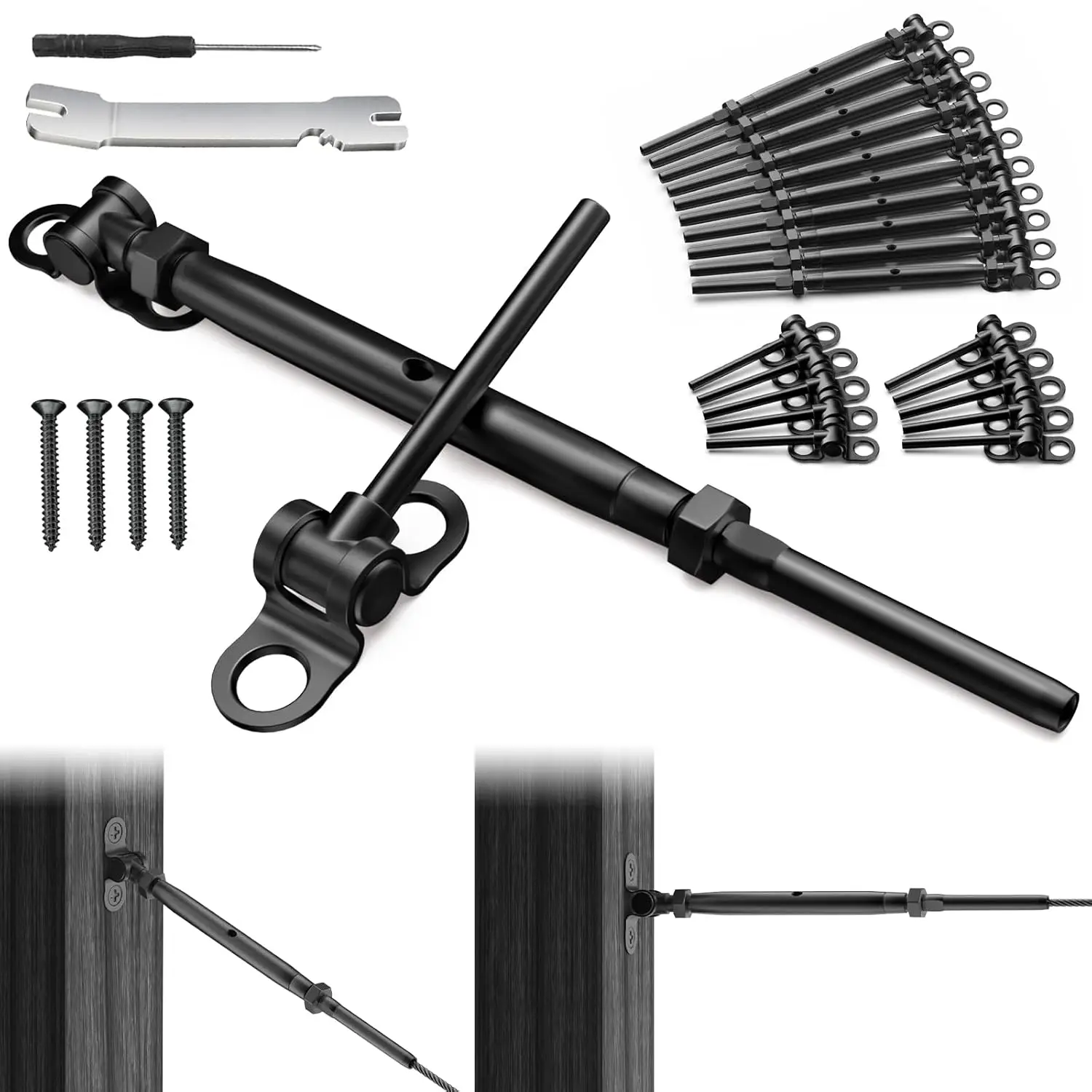 

10 Pair 1/8" Black Cable Railing Kit Swage Toggle Turnbuckle Hardware, Adjustable Angle T316 Stainless Steel Cable Railing Kits