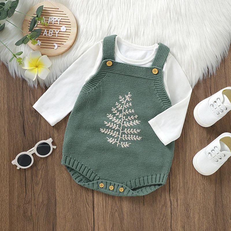 

Green Bodysuits Newborn Boys Girls Sleeveless Onesie Clothing 0-18m Spring Autumn Winter Infant Unisex Knitted Coveralls Outfits
