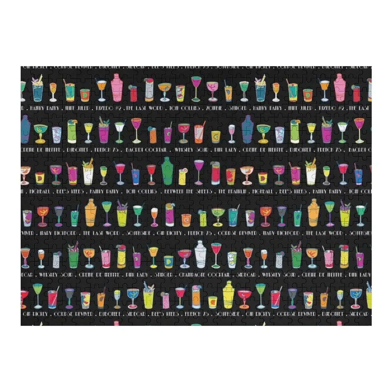 

Line em Up! - Prohibition Cocktails pattern on black by Cecca Designs Jigsaw Puzzle Customizable Gift Woodens For Adults Puzzle