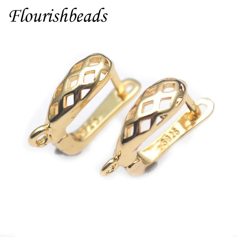 

New Arrived Real Gold Plated Mesh Hollow Earring Hooks with Hole Jewelry Findings Accessories