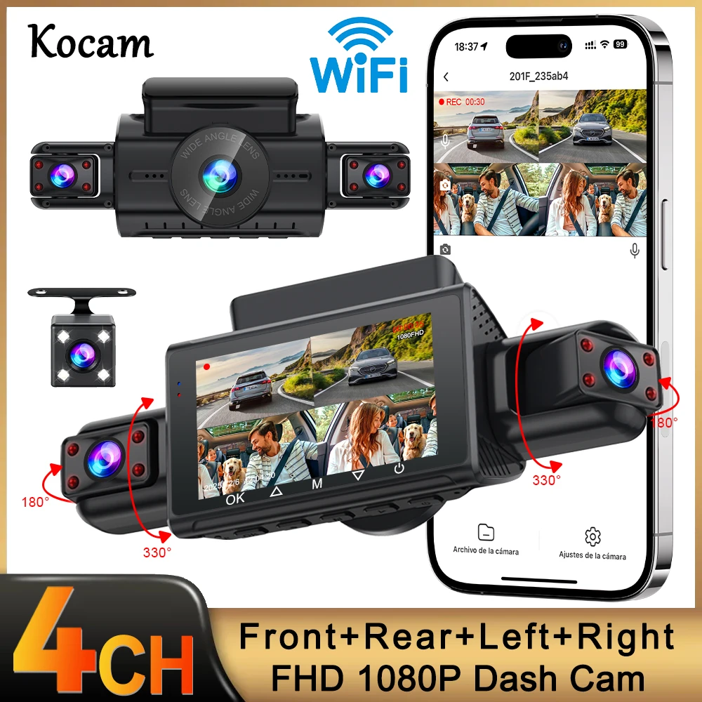 

﻿ Dashcam for cars 4 Channel Black Box WiFi Driving Camera FHD 1080P Night Vision Loop Recording 24H Parking Mode car accessorie