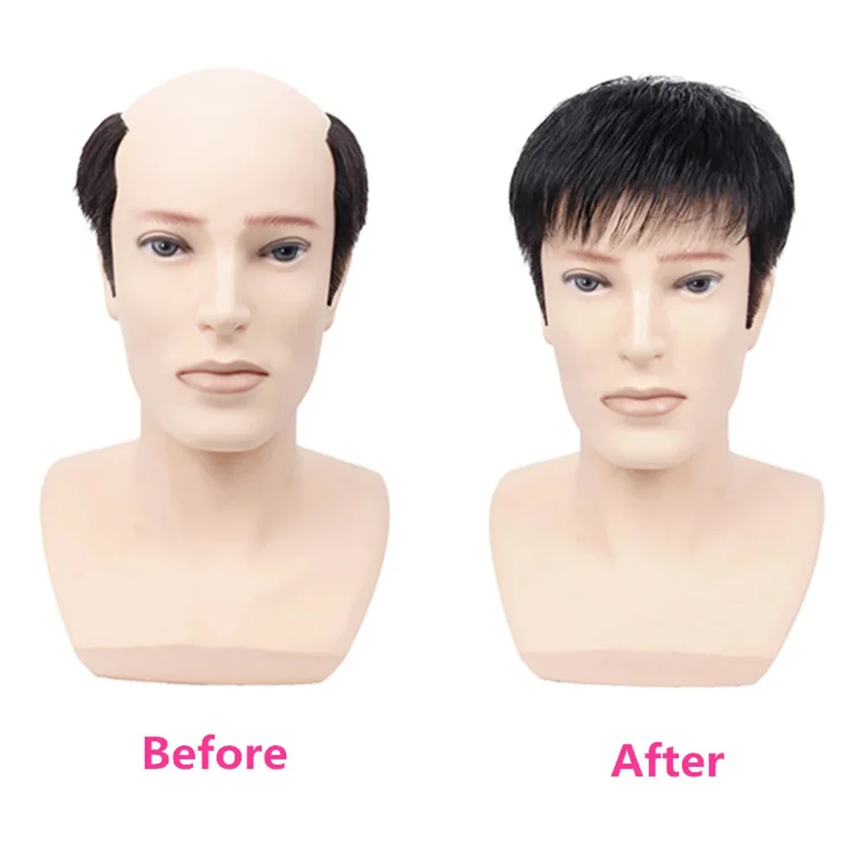 Toupet de clip para hombre, cabello corto para parte superior de la cabeza, reemplazo que cubre eficazmente el cabello circundante, sintético 5