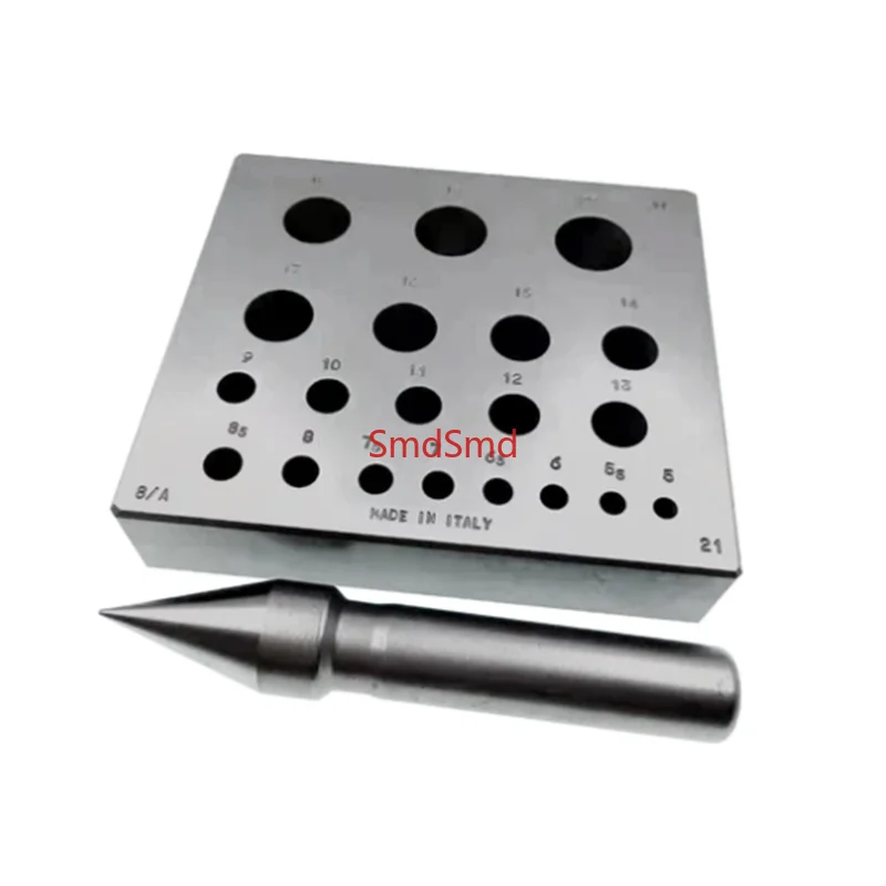 Round Bezel Forming Block 20 Holes #8/A Hardened Steel Collet Block with Round Holes & Punch Making Bezel Setting