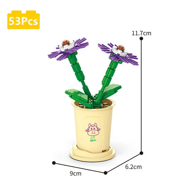 Criativo pequeno bloco de construção Flower Art, LeleBrothers Mini vaso de plantas, Presente para menina, Decoração de mesa