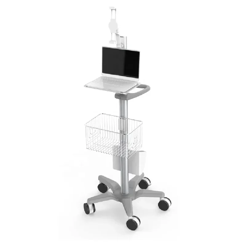 mobile computer workstation with cart tools cabinet round basket cart standing desk for clinic dental