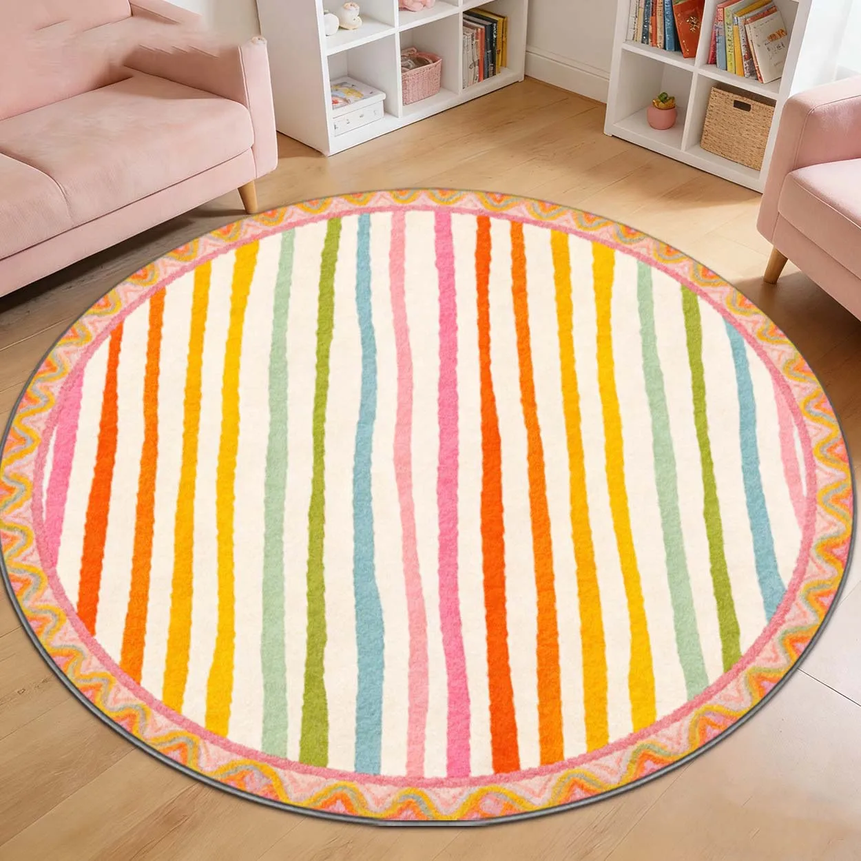 Wavy Rainbow Groovy Floor Mat Entrance Hallway Sofa Side Home Decor Bedroom Kitchen Coffee Table Circle Area Rug Doormat