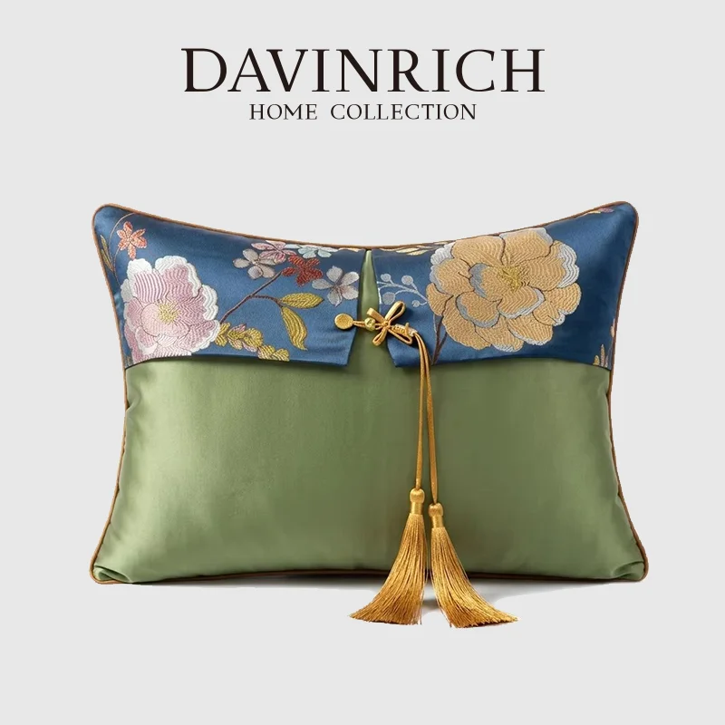 DAVINRICH Art Pillow Covers Exquisite Workmanship Peony Flower Embroidery High Grade Decorative Cushion Case 35x50cm Multicolor