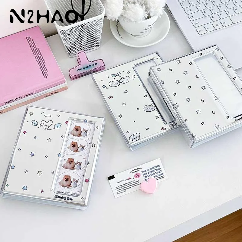 Cartoon 4 Grid Idol Card Photo Booth Album For 40 Pcs 2x6 Inch Photo Strips Bookmark 20 Pcs 4x6 4R Photo Holder