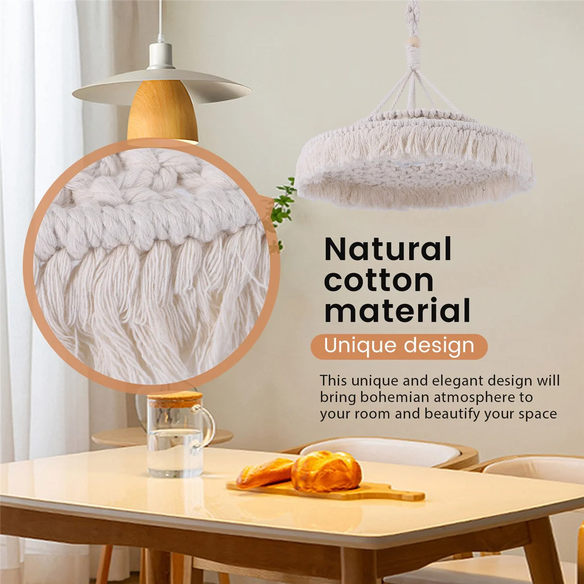 A389T NEW~Macrame Lamp Shade Boho Hanging Pendant Light Cover Modern Office Bedroom Living Room Nursery Bohemian Home Decor