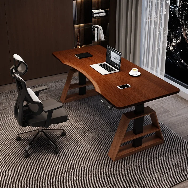 Solid wood electric lifting table, computer table legs A feet, special-shaped workbench, home office desk, intelligent learning