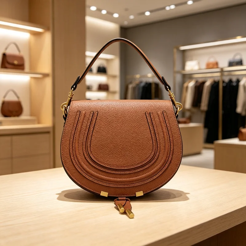 Borsa a Tracolla da Donna in Pelle Martellata con Cuciture a U, Dettagli in Metallo Dorato, Tracolla Regolabile, Stile Vintage